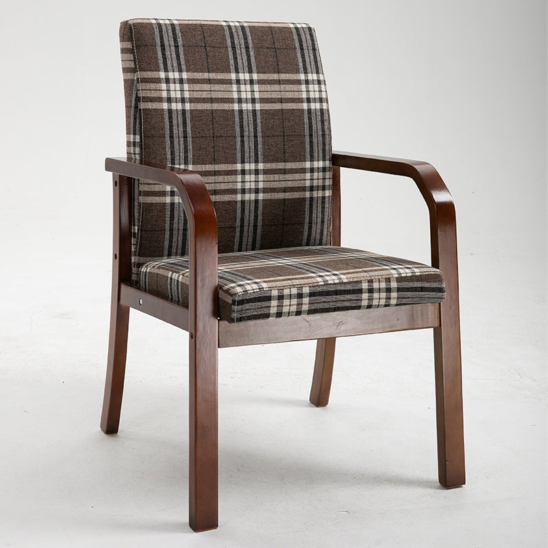 Scandinavian Home Arm Chair Solid Back Wood Upholstered Single Dining Room Chair Dark Coffee Clearhalo ' kitchen&dining_furn' 'Dining Chairs' 'Dining Tables & Seating' 'dining_chair' 'furn' 'furn_dining_chair' 'Furniture' 'furniture_dining_chair' 'Kitchen & Dining Furniture' 'kitchen' 3870874