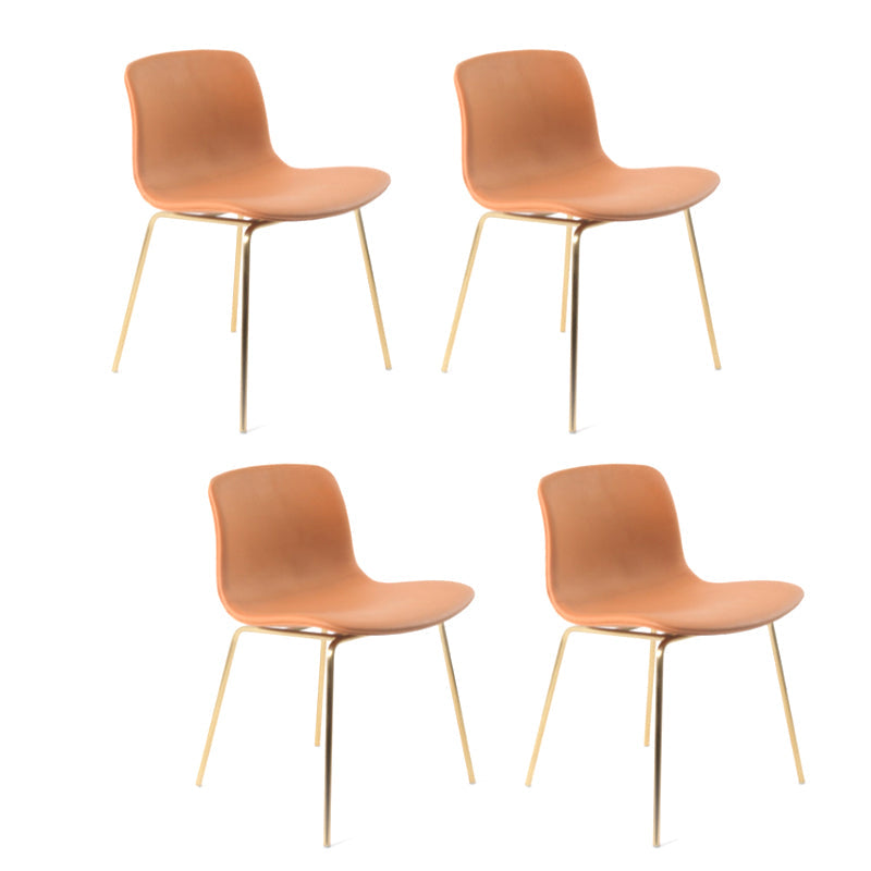 Contemporary Style Dining Room Chairs Dining Armless Chairs with Metal Legs Brown 4 Piece Set Brass Gold Clearhalo ' kitchen&dining_furn' 'Dining Chairs' 'Dining Tables & Seating' 'dining_chair' 'furn' 'furn_dining_chair' 'Furniture' 'furniture_dining_chair' 'Kitchen & Dining Furniture' 'kitchen' 3870986