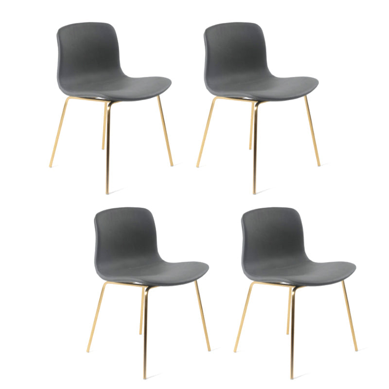 Contemporary Style Dining Room Chairs Dining Armless Chairs with Metal Legs Dark Gray 4 Piece Set Brass Gold Clearhalo ' kitchen&dining_furn' 'Dining Chairs' 'Dining Tables & Seating' 'dining_chair' 'furn' 'furn_dining_chair' 'Furniture' 'furniture_dining_chair' 'Kitchen & Dining Furniture' 'kitchen' 3870998