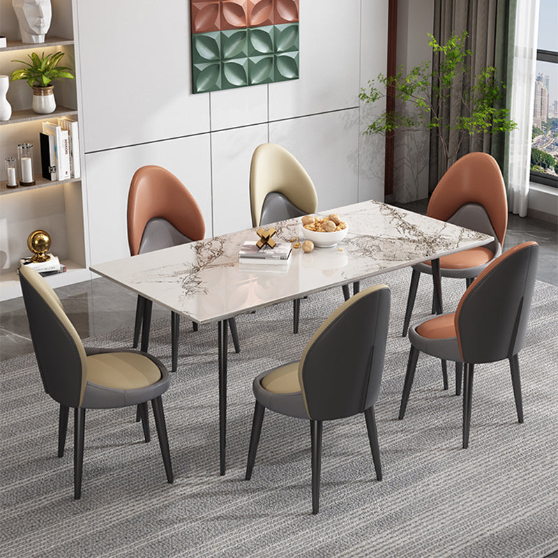 Modern Style Side Chair Indoor Solid Back Metal Upholstered Dining Room Chair (Set of 2) Clearhalo ' kitchen&dining_furn' 'Dining Chairs' 'Dining Tables & Seating' 'dining_chair' 'furn' 'furn_dining_chair' 'Furniture' 'furniture_dining_chair' 'Kitchen & Dining Furniture' 'kitchen' 3871077