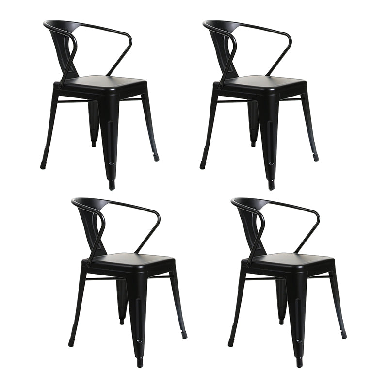 Industrial Dining Armchairs with Metal Legs Slat Back Dining Arm Chair for Coffee Bar Black 4 Piece Set Clearhalo ' kitchen&dining_furn' 'Dining Chairs' 'Dining Tables & Seating' 'dining_chair' 'furn' 'furn_dining_chair' 'Furniture' 'furniture_dining_chair' 'Kitchen & Dining Furniture' 'kitchen' 3871082