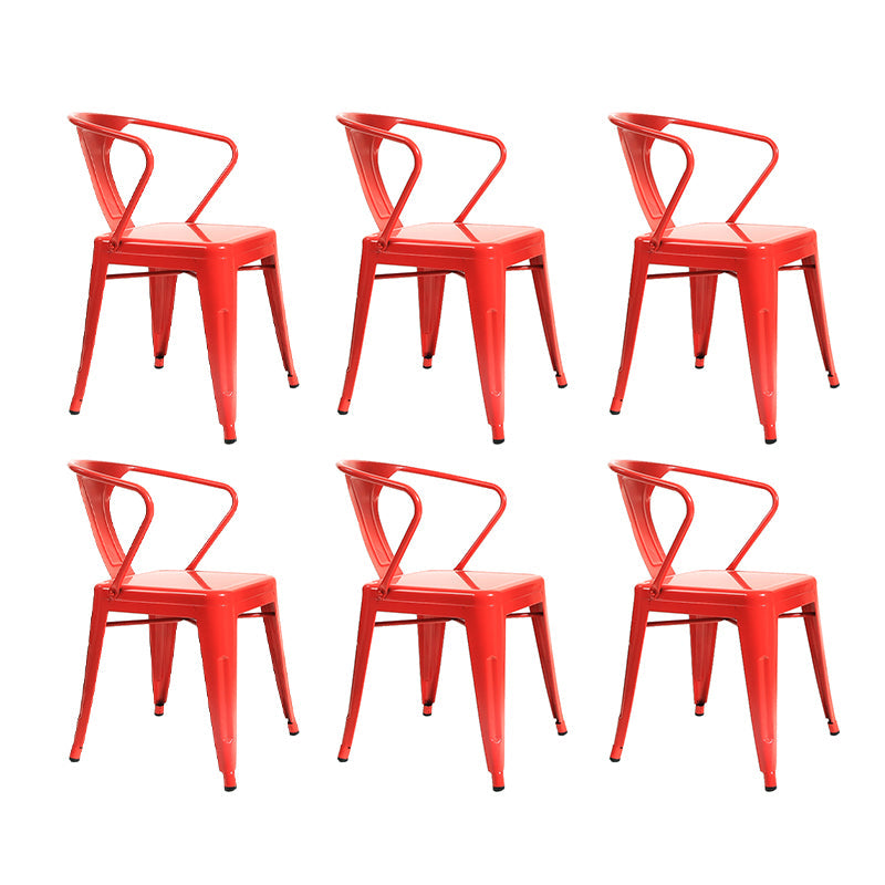 Industrial Dining Armchairs with Metal Legs Slat Back Dining Arm Chair for Coffee Bar Red 6 Piece Set Clearhalo ' kitchen&dining_furn' 'Dining Chairs' 'Dining Tables & Seating' 'dining_chair' 'furn' 'furn_dining_chair' 'Furniture' 'furniture_dining_chair' 'Kitchen & Dining Furniture' 'kitchen' 3871089