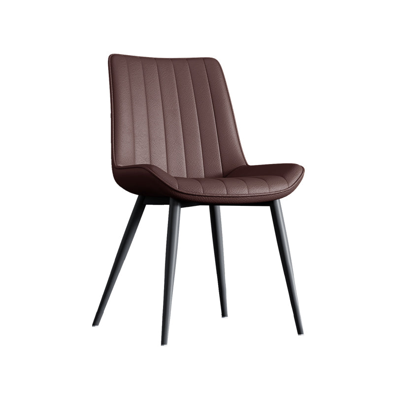 Home Scandinavian Arm Chair Upholstered Solid Back Metal Dining Room Chair Brown-Black 1 Piece Clearhalo ' kitchen&dining_furn' 'Dining Chairs' 'Dining Tables & Seating' 'dining_chair' 'furn' 'furn_dining_chair' 'Furniture' 'furniture_dining_chair' 'Kitchen & Dining Furniture' 'kitchen' 3871156