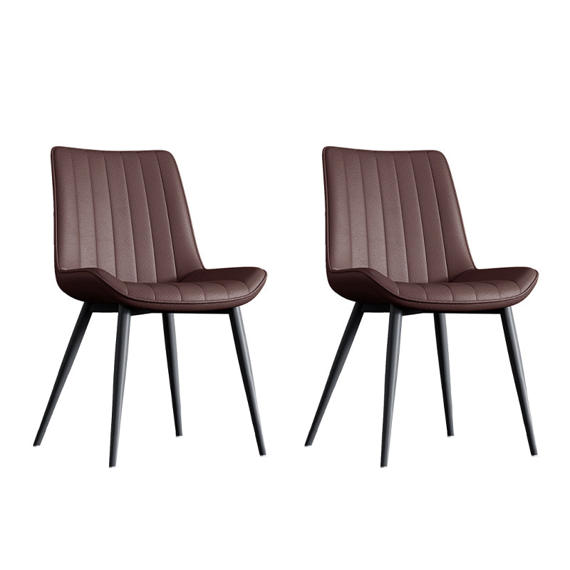 Home Scandinavian Arm Chair Upholstered Solid Back Metal Dining Room Chair Brown-Black 2 Piece Set Clearhalo ' kitchen&dining_furn' 'Dining Chairs' 'Dining Tables & Seating' 'dining_chair' 'furn' 'furn_dining_chair' 'Furniture' 'furniture_dining_chair' 'Kitchen & Dining Furniture' 'kitchen' 3871157