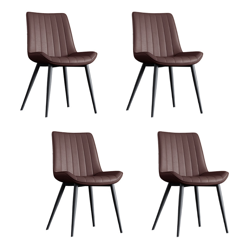 Home Scandinavian Arm Chair Upholstered Solid Back Metal Dining Room Chair Brown-Black 4 Piece Set Clearhalo ' kitchen&dining_furn' 'Dining Chairs' 'Dining Tables & Seating' 'dining_chair' 'furn' 'furn_dining_chair' 'Furniture' 'furniture_dining_chair' 'Kitchen & Dining Furniture' 'kitchen' 3871158