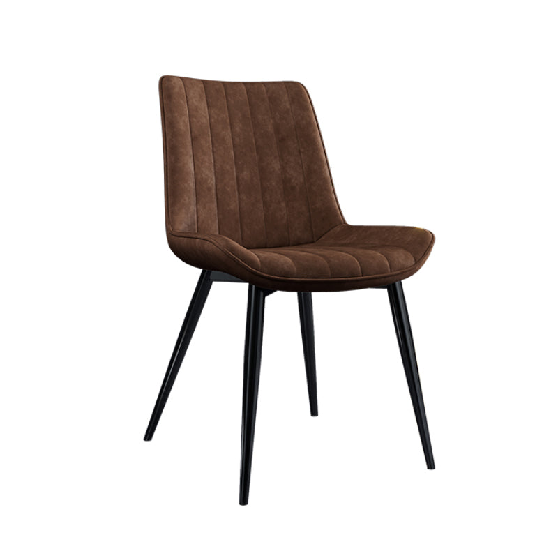 Home Scandinavian Arm Chair Upholstered Solid Back Metal Dining Room Chair Dark Brown 1 Piece Clearhalo ' kitchen&dining_furn' 'Dining Chairs' 'Dining Tables & Seating' 'dining_chair' 'furn' 'furn_dining_chair' 'Furniture' 'furniture_dining_chair' 'Kitchen & Dining Furniture' 'kitchen' 3871171