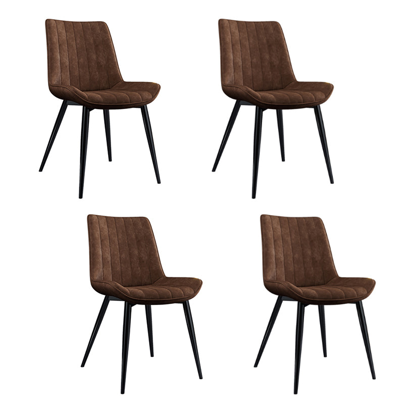 Home Scandinavian Arm Chair Upholstered Solid Back Metal Dining Room Chair Dark Brown 4 Piece Set Clearhalo ' kitchen&dining_furn' 'Dining Chairs' 'Dining Tables & Seating' 'dining_chair' 'furn' 'furn_dining_chair' 'Furniture' 'furniture_dining_chair' 'Kitchen & Dining Furniture' 'kitchen' 3871173