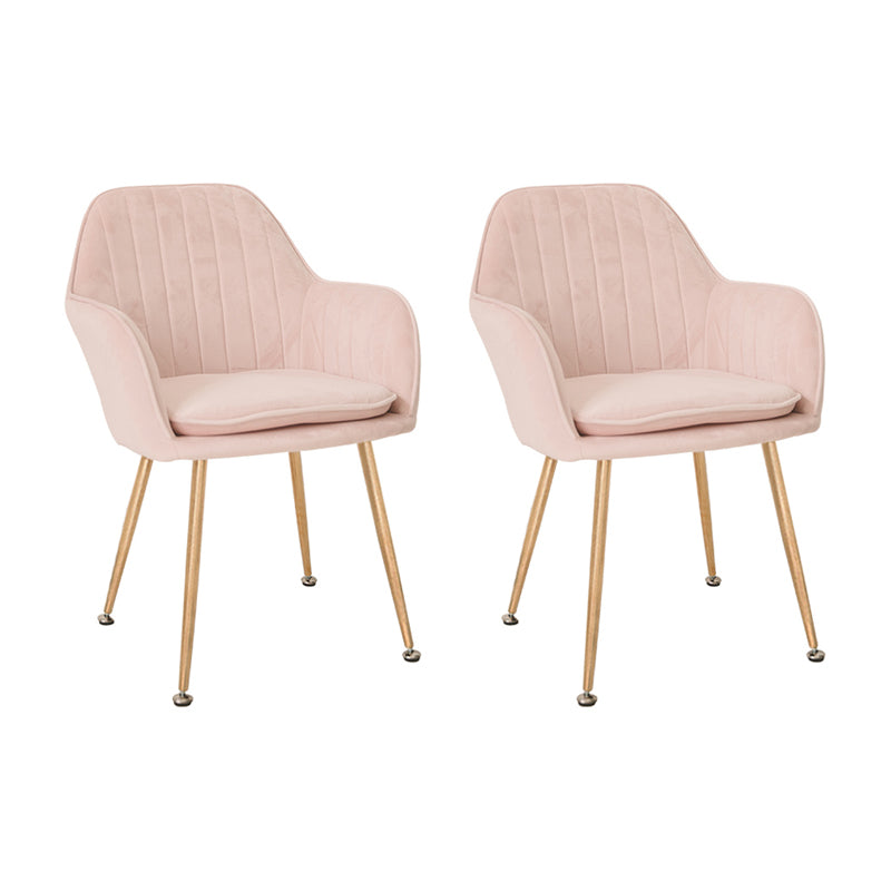 Scandinavian Style Upholstered Side Chairs Solid Back Arm Dining Chairs for Home Use Pink 2 Piece Set Clearhalo ' kitchen&dining_furn' 'Dining Chairs' 'Dining Tables & Seating' 'dining_chair' 'furn' 'furn_dining_chair' 'Furniture' 'furniture_dining_chair' 'Kitchen & Dining Furniture' 'kitchen' 3871228