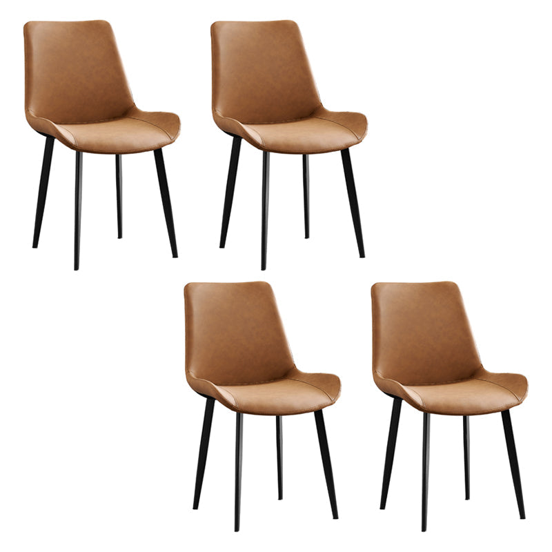 Contemporary Metal Dining Room Chairs Leather Dining Armless Chairs for Indoor Use Orange 4 Piece Set Clearhalo ' kitchen&dining_furn' 'Dining Chairs' 'Dining Tables & Seating' 'dining_chair' 'furn' 'furn_dining_chair' 'Furniture' 'furniture_dining_chair' 'Kitchen & Dining Furniture' 'kitchen' 3871292