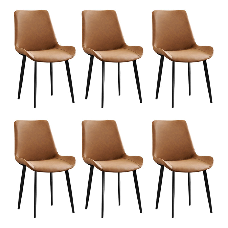 Contemporary Metal Dining Room Chairs Leather Dining Armless Chairs for Indoor Use Orange 6 Piece Set Clearhalo ' kitchen&dining_furn' 'Dining Chairs' 'Dining Tables & Seating' 'dining_chair' 'furn' 'furn_dining_chair' 'Furniture' 'furniture_dining_chair' 'Kitchen & Dining Furniture' 'kitchen' 3871294