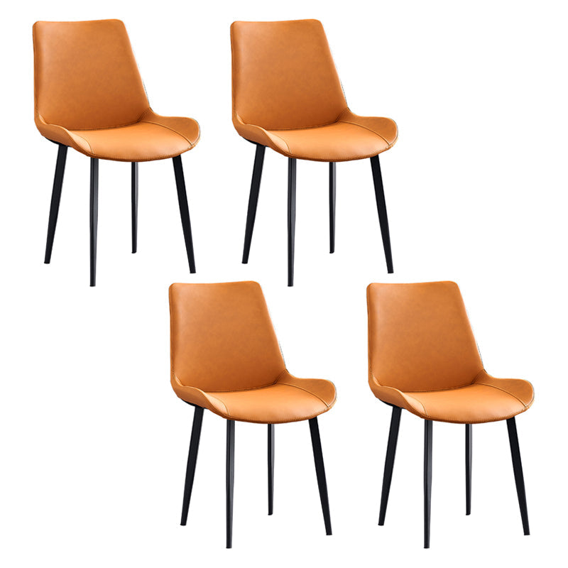 Contemporary Metal Dining Room Chairs Leather Dining Armless Chairs for Indoor Use Orange Yellow 4 Piece Set Clearhalo ' kitchen&dining_furn' 'Dining Chairs' 'Dining Tables & Seating' 'dining_chair' 'furn' 'furn_dining_chair' 'Furniture' 'furniture_dining_chair' 'Kitchen & Dining Furniture' 'kitchen' 3871315