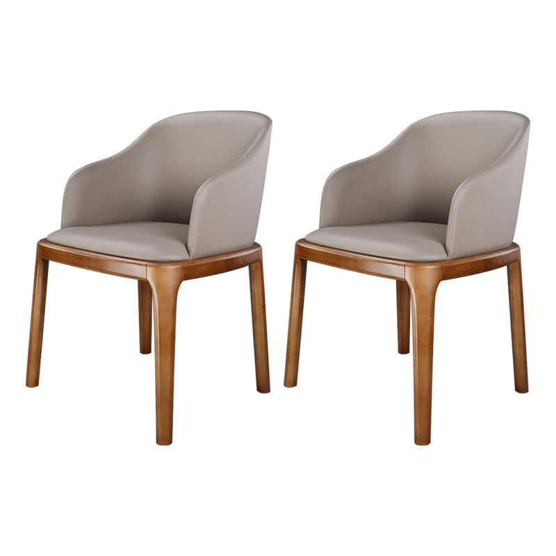 Minimalist Style Arm Dining Chairs Leather Solid Back Upholstered Chairs (Set of 2) Light Gray Clearhalo ' kitchen&dining_furn' 'Dining Chairs' 'Dining Tables & Seating' 'dining_chair' 'furn' 'furn_dining_chair' 'Furniture' 'furniture_dining_chair' 'Kitchen & Dining Furniture' 'kitchen' 3871373