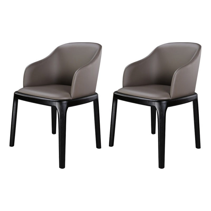 Minimalist Style Arm Dining Chairs Leather Solid Back Upholstered Chairs (Set of 2) Dark Gray Clearhalo ' kitchen&dining_furn' 'Dining Chairs' 'Dining Tables & Seating' 'dining_chair' 'furn' 'furn_dining_chair' 'Furniture' 'furniture_dining_chair' 'Kitchen & Dining Furniture' 'kitchen' 3871374