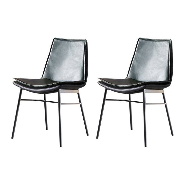 Industrial Style Leather Dining Chairs Solid Back Armless Side Chairs (Set of 2) Green Clearhalo ' kitchen&dining_furn' 'Dining Chairs' 'Dining Tables & Seating' 'dining_chair' 'furn' 'furn_dining_chair' 'Furniture' 'furniture_dining_chair' 'Kitchen & Dining Furniture' 'kitchen' 3871418