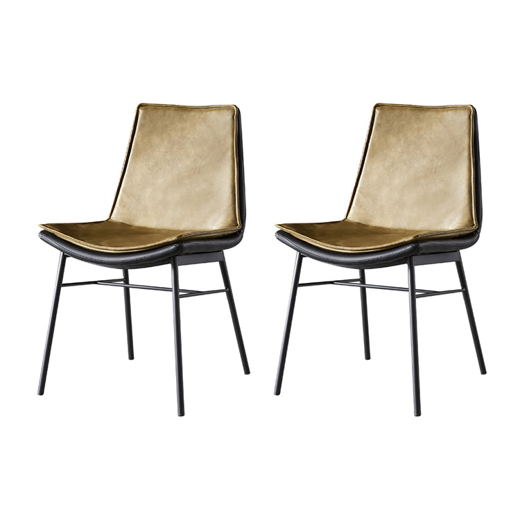 Industrial Style Leather Dining Chairs Solid Back Armless Side Chairs (Set of 2) Yellow Clearhalo ' kitchen&dining_furn' 'Dining Chairs' 'Dining Tables & Seating' 'dining_chair' 'furn' 'furn_dining_chair' 'Furniture' 'furniture_dining_chair' 'Kitchen & Dining Furniture' 'kitchen' 3871419