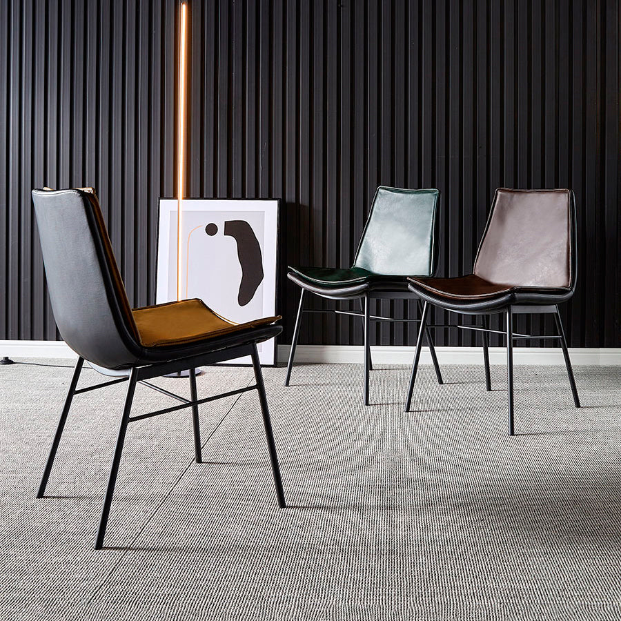 Industrial Style Leather Dining Chairs Solid Back Armless Side Chairs (Set of 2) Clearhalo ' kitchen&dining_furn' 'Dining Chairs' 'Dining Tables & Seating' 'dining_chair' 'furn' 'furn_dining_chair' 'Furniture' 'furniture_dining_chair' 'Kitchen & Dining Furniture' 'kitchen' 3871420