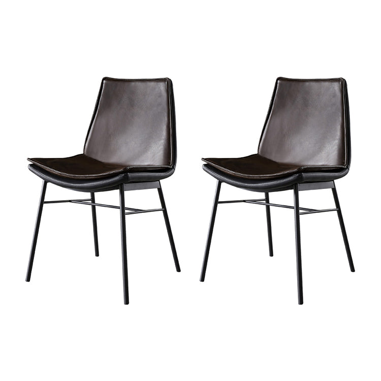 Industrial Style Leather Dining Chairs Solid Back Armless Side Chairs (Set of 2) Brown Clearhalo ' kitchen&dining_furn' 'Dining Chairs' 'Dining Tables & Seating' 'dining_chair' 'furn' 'furn_dining_chair' 'Furniture' 'furniture_dining_chair' 'Kitchen & Dining Furniture' 'kitchen' 3871421