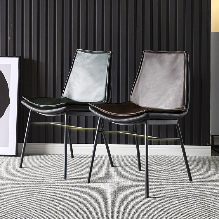 Industrial Style Leather Dining Chairs Solid Back Armless Side Chairs (Set of 2) Clearhalo ' kitchen&dining_furn' 'Dining Chairs' 'Dining Tables & Seating' 'dining_chair' 'furn' 'furn_dining_chair' 'Furniture' 'furniture_dining_chair' 'Kitchen & Dining Furniture' 'kitchen' 3871422