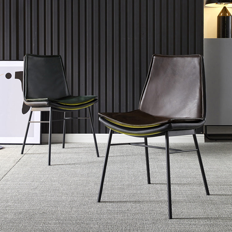 Industrial Style Leather Dining Chairs Solid Back Armless Side Chairs (Set of 2) Clearhalo ' kitchen&dining_furn' 'Dining Chairs' 'Dining Tables & Seating' 'dining_chair' 'furn' 'furn_dining_chair' 'Furniture' 'furniture_dining_chair' 'Kitchen & Dining Furniture' 'kitchen' 3871423