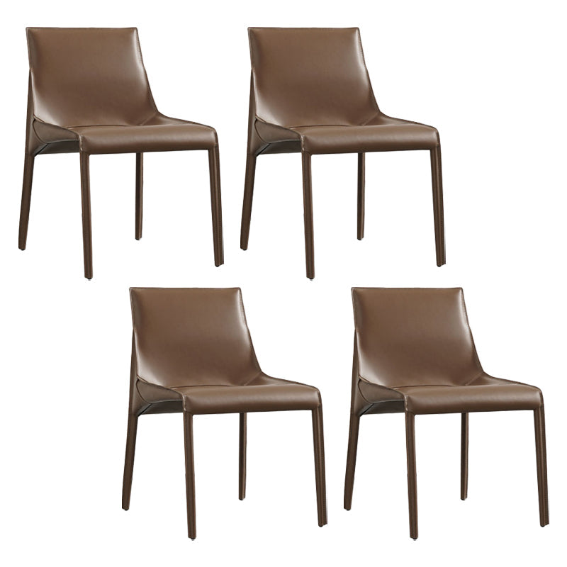 Designer Style Leather Dining Chair Matte Finish Parsons Dining Side Chair Brown 4 Piece Set Clearhalo ' kitchen&dining_furn' 'Dining Chairs' 'Dining Tables & Seating' 'dining_chair' 'furn' 'furn_dining_chair' 'Furniture' 'furniture_dining_chair' 'Kitchen & Dining Furniture' 'kitchen' 3871528