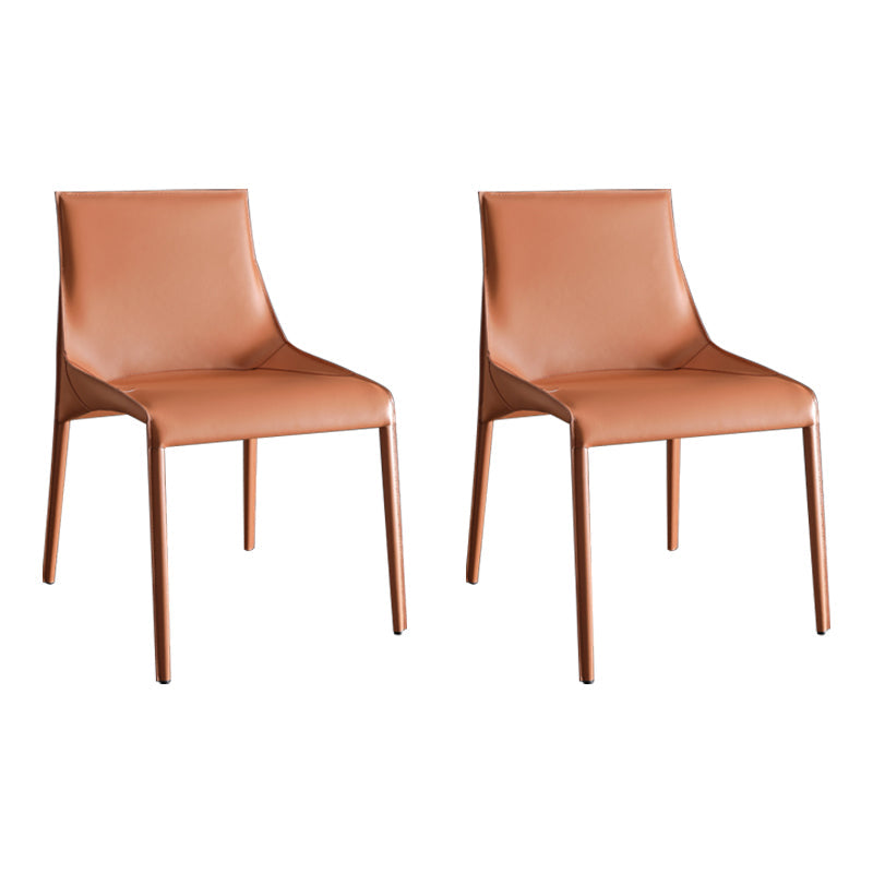 Designer Style Leather Dining Chair Matte Finish Parsons Dining Side Chair Orange 2 Piece Set Clearhalo ' kitchen&dining_furn' 'Dining Chairs' 'Dining Tables & Seating' 'dining_chair' 'furn' 'furn_dining_chair' 'Furniture' 'furniture_dining_chair' 'Kitchen & Dining Furniture' 'kitchen' 3871545