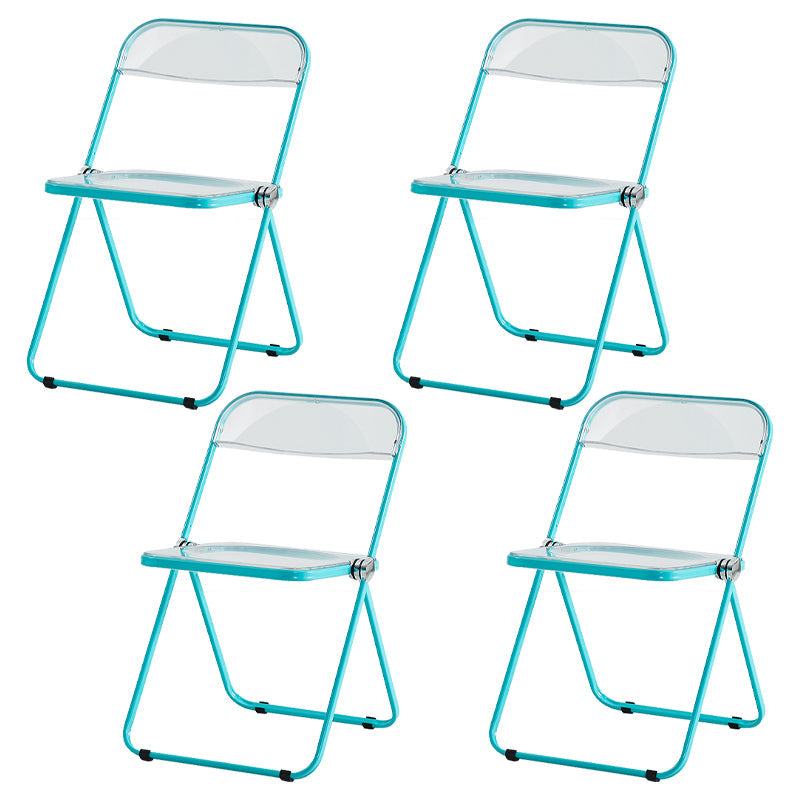 Contemporary Metal Home Side Chair Folding Open Back Dining Side Chair Light Blue-Clear 4 Piece Set Clearhalo ' kitchen&dining_furn' 'Dining Chairs' 'Dining Tables & Seating' 'dining_chair' 'furn' 'furn_dining_chair' 'Furniture' 'furniture_dining_chair' 'Kitchen & Dining Furniture' 'kitchen' 3871816