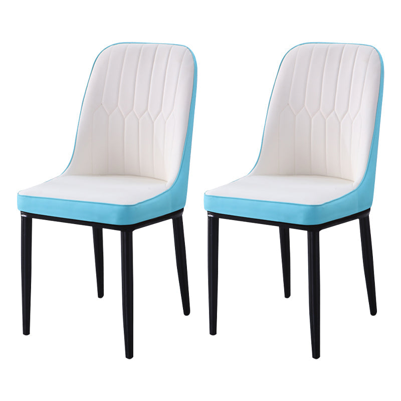 Contemporary Indoor-Outdoor Metal Dining Room Chairs Upholstered Armless Dining Chairs Blue 2 Piece Set Black Clearhalo ' kitchen&dining_furn' 'Dining Chairs' 'Dining Tables & Seating' 'dining_chair' 'furn' 'furn_dining_chair' 'Furniture' 'furniture_dining_chair' 'Kitchen & Dining Furniture' 'kitchen' 3871842