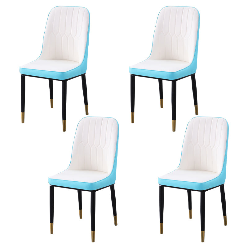 Contemporary Indoor-Outdoor Metal Dining Room Chairs Upholstered Armless Dining Chairs Blue 4 Piece Set Brass Gold Clearhalo ' kitchen&dining_furn' 'Dining Chairs' 'Dining Tables & Seating' 'dining_chair' 'furn' 'furn_dining_chair' 'Furniture' 'furniture_dining_chair' 'Kitchen & Dining Furniture' 'kitchen' 3871865