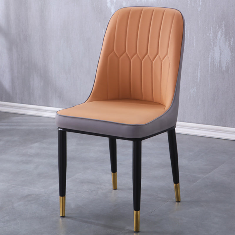 Contemporary Indoor-Outdoor Metal Dining Room Chairs Upholstered Armless Dining Chairs Khaki 1 Piece Brass Gold Clearhalo ' kitchen&dining_furn' 'Dining Chairs' 'Dining Tables & Seating' 'dining_chair' 'furn' 'furn_dining_chair' 'Furniture' 'furniture_dining_chair' 'Kitchen & Dining Furniture' 'kitchen' 3871866