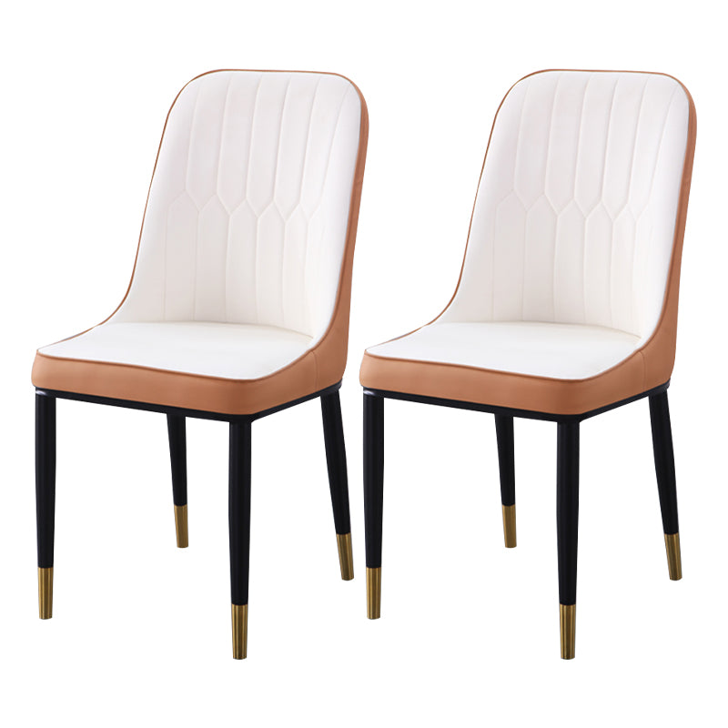 Contemporary Indoor-Outdoor Metal Dining Room Chairs Upholstered Armless Dining Chairs Coffee 2 Piece Set Brass Gold Clearhalo ' kitchen&dining_furn' 'Dining Chairs' 'Dining Tables & Seating' 'dining_chair' 'furn' 'furn_dining_chair' 'Furniture' 'furniture_dining_chair' 'Kitchen & Dining Furniture' 'kitchen' 3871870