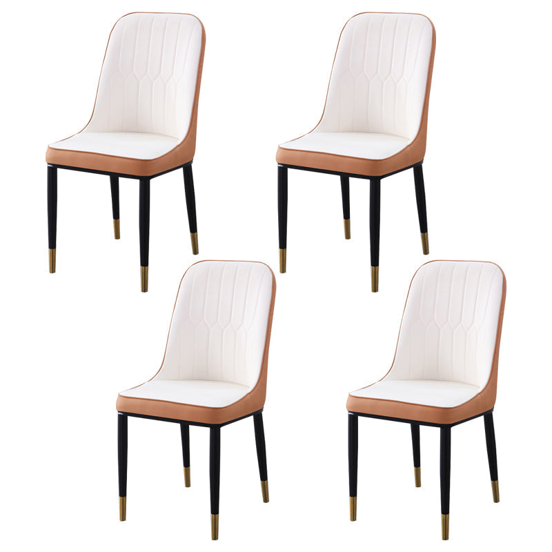 Contemporary Indoor-Outdoor Metal Dining Room Chairs Upholstered Armless Dining Chairs Coffee 4 Piece Set Brass Gold Clearhalo ' kitchen&dining_furn' 'Dining Chairs' 'Dining Tables & Seating' 'dining_chair' 'furn' 'furn_dining_chair' 'Furniture' 'furniture_dining_chair' 'Kitchen & Dining Furniture' 'kitchen' 3871871