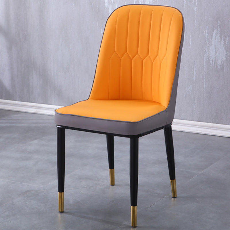 Contemporary Indoor-Outdoor Metal Dining Room Chairs Upholstered Armless Dining Chairs Orange-Gray 1 Piece Brass Gold Clearhalo ' kitchen&dining_furn' 'Dining Chairs' 'Dining Tables & Seating' 'dining_chair' 'furn' 'furn_dining_chair' 'Furniture' 'furniture_dining_chair' 'Kitchen & Dining Furniture' 'kitchen' 3871875