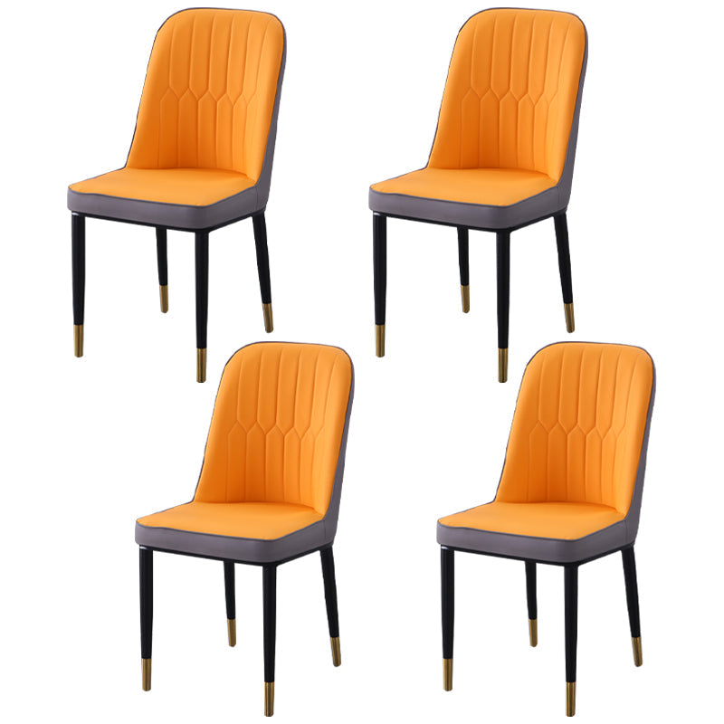 Contemporary Indoor-Outdoor Metal Dining Room Chairs Upholstered Armless Dining Chairs Orange-Gray 4 Piece Set Brass Gold Clearhalo ' kitchen&dining_furn' 'Dining Chairs' 'Dining Tables & Seating' 'dining_chair' 'furn' 'furn_dining_chair' 'Furniture' 'furniture_dining_chair' 'Kitchen & Dining Furniture' 'kitchen' 3871877