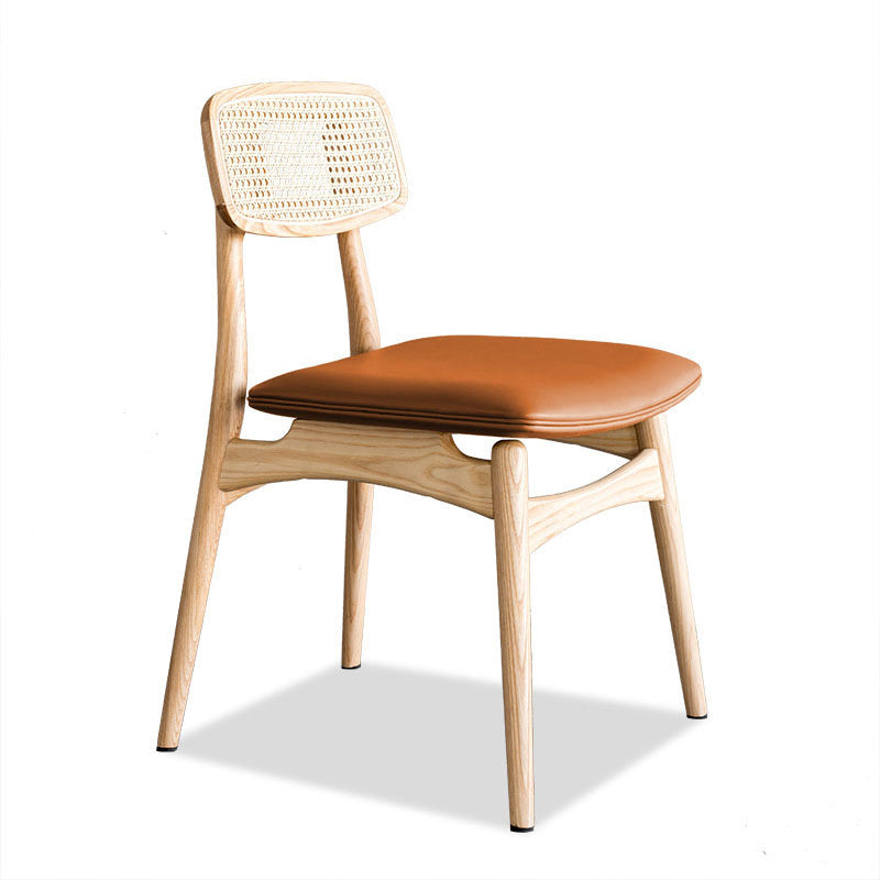 Contemporary Style Oak Wood Chair Kitchen Dining Open Back Side Chairs Wood Faux Leather 1 Piece Clearhalo ' kitchen&dining_furn' 'Dining Chairs' 'Dining Tables & Seating' 'dining_chair' 'furn' 'furn_dining_chair' 'Furniture' 'furniture_dining_chair' 'Kitchen & Dining Furniture' 'kitchen' 3871934