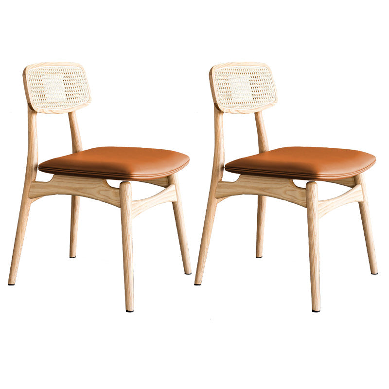 Contemporary Style Oak Wood Chair Kitchen Dining Open Back Side Chairs Wood Faux Leather 2 Piece Set Clearhalo ' kitchen&dining_furn' 'Dining Chairs' 'Dining Tables & Seating' 'dining_chair' 'furn' 'furn_dining_chair' 'Furniture' 'furniture_dining_chair' 'Kitchen & Dining Furniture' 'kitchen' 3871936