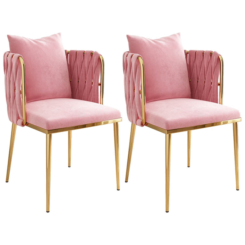 Contemporary Metal Dining Room Chairs Velvet Armless Dining Chairs for Home Use Pink 2 Piece Set Clearhalo ' kitchen&dining_furn' 'Dining Chairs' 'Dining Tables & Seating' 'dining_chair' 'furn' 'furn_dining_chair' 'Furniture' 'furniture_dining_chair' 'Kitchen & Dining Furniture' 'kitchen' 3872029