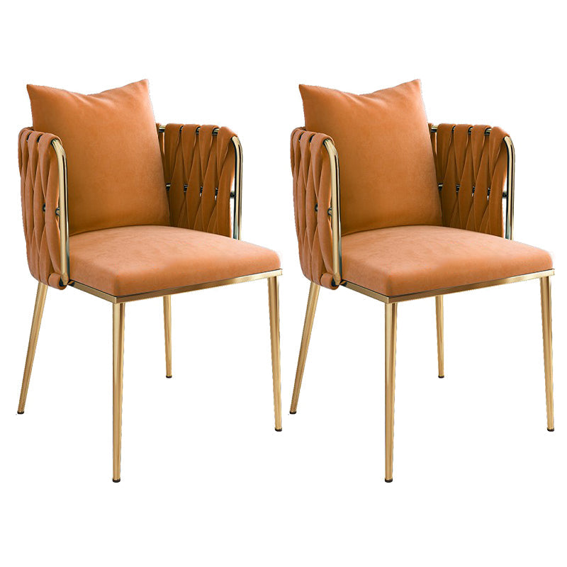 Contemporary Metal Dining Room Chairs Velvet Armless Dining Chairs for Home Use Orange Red 2 Piece Set Clearhalo ' kitchen&dining_furn' 'Dining Chairs' 'Dining Tables & Seating' 'dining_chair' 'furn' 'furn_dining_chair' 'Furniture' 'furniture_dining_chair' 'Kitchen & Dining Furniture' 'kitchen' 3872045