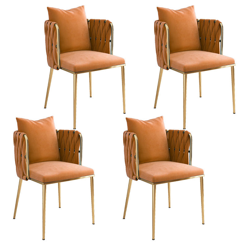 Contemporary Metal Dining Room Chairs Velvet Armless Dining Chairs for Home Use Orange Red 4 Piece Set Clearhalo ' kitchen&dining_furn' 'Dining Chairs' 'Dining Tables & Seating' 'dining_chair' 'furn' 'furn_dining_chair' 'Furniture' 'furniture_dining_chair' 'Kitchen & Dining Furniture' 'kitchen' 3872046
