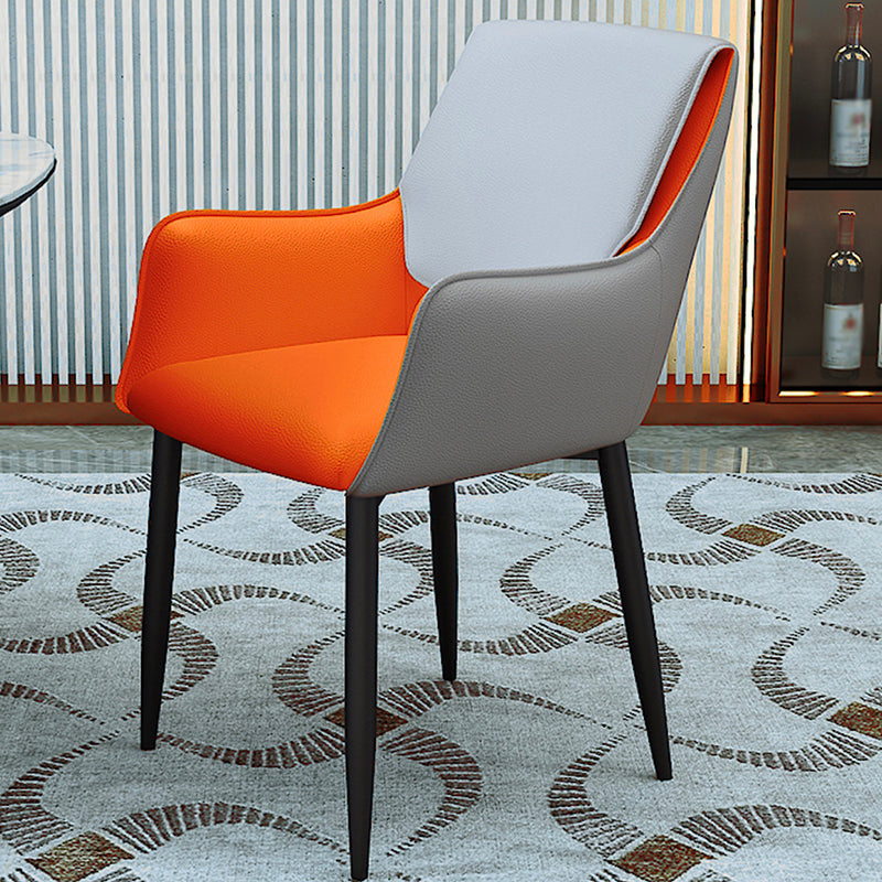 Contemporary Faux Leather Dining Chairs Upholstered Arm Chair with Metal Legs for Restaurant Gray-Orange 1 Piece Clearhalo ' kitchen&dining_furn' 'Dining Chairs' 'Dining Tables & Seating' 'dining_chair' 'furn' 'furn_dining_chair' 'Furniture' 'furniture_dining_chair' 'Kitchen & Dining Furniture' 'kitchen' 3872140