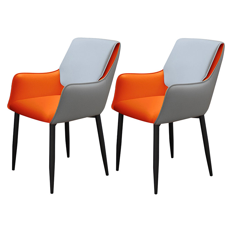 Contemporary Faux Leather Dining Chairs Upholstered Arm Chair with Metal Legs for Restaurant Gray-Orange 2 Piece Set Clearhalo ' kitchen&dining_furn' 'Dining Chairs' 'Dining Tables & Seating' 'dining_chair' 'furn' 'furn_dining_chair' 'Furniture' 'furniture_dining_chair' 'Kitchen & Dining Furniture' 'kitchen' 3872142