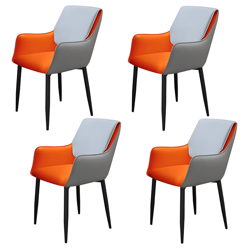 Contemporary Faux Leather Dining Chairs Upholstered Arm Chair with Metal Legs for Restaurant Gray-Orange 4 Piece Set Clearhalo ' kitchen&dining_furn' 'Dining Chairs' 'Dining Tables & Seating' 'dining_chair' 'furn' 'furn_dining_chair' 'Furniture' 'furniture_dining_chair' 'Kitchen & Dining Furniture' 'kitchen' 3872144