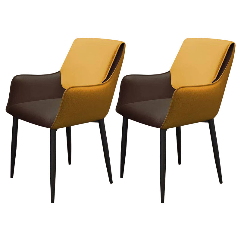 Contemporary Faux Leather Dining Chairs Upholstered Arm Chair with Metal Legs for Restaurant Yellow 2 Piece Set Clearhalo ' kitchen&dining_furn' 'Dining Chairs' 'Dining Tables & Seating' 'dining_chair' 'furn' 'furn_dining_chair' 'Furniture' 'furniture_dining_chair' 'Kitchen & Dining Furniture' 'kitchen' 3872154