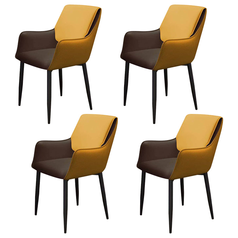 Contemporary Faux Leather Dining Chairs Upholstered Arm Chair with Metal Legs for Restaurant Yellow 4 Piece Set Clearhalo ' kitchen&dining_furn' 'Dining Chairs' 'Dining Tables & Seating' 'dining_chair' 'furn' 'furn_dining_chair' 'Furniture' 'furniture_dining_chair' 'Kitchen & Dining Furniture' 'kitchen' 3872156