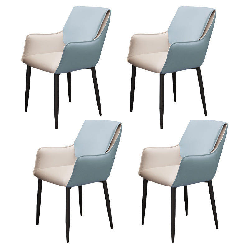 Contemporary Faux Leather Dining Chairs Upholstered Arm Chair with Metal Legs for Restaurant Light Blue 4 Piece Set Clearhalo ' kitchen&dining_furn' 'Dining Chairs' 'Dining Tables & Seating' 'dining_chair' 'furn' 'furn_dining_chair' 'Furniture' 'furniture_dining_chair' 'Kitchen & Dining Furniture' 'kitchen' 3872161
