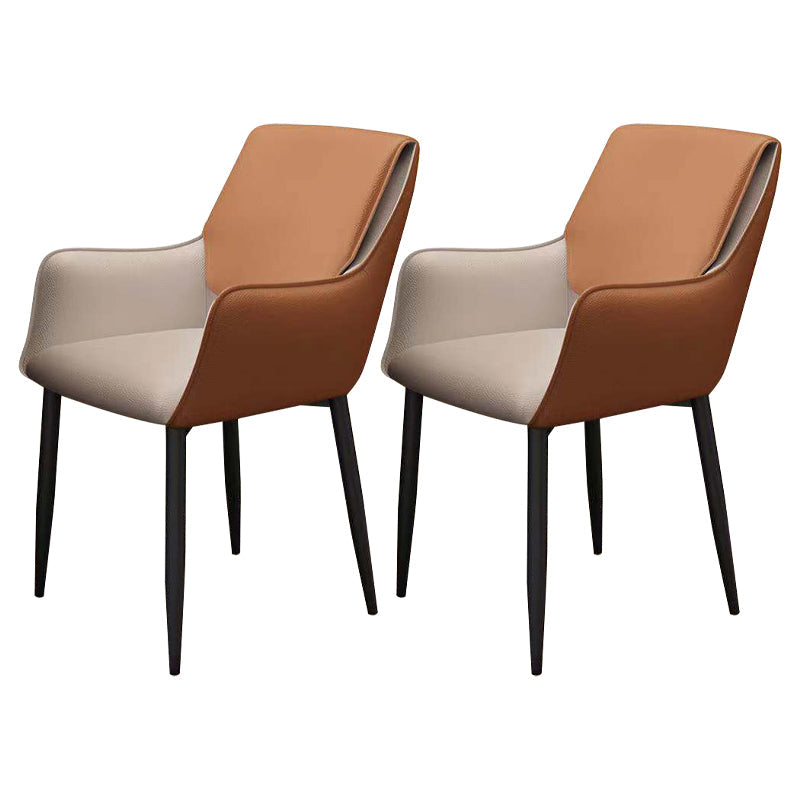 Contemporary Faux Leather Dining Chairs Upholstered Arm Chair with Metal Legs for Restaurant Light Brown 2 Piece Set Clearhalo ' kitchen&dining_furn' 'Dining Chairs' 'Dining Tables & Seating' 'dining_chair' 'furn' 'furn_dining_chair' 'Furniture' 'furniture_dining_chair' 'Kitchen & Dining Furniture' 'kitchen' 3872163