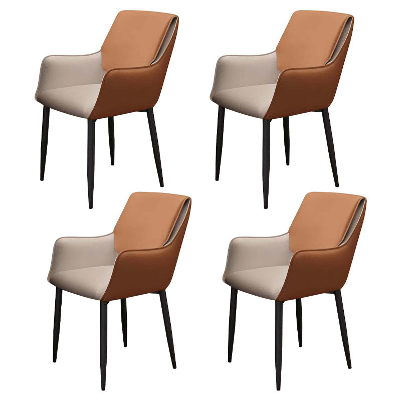 Contemporary Faux Leather Dining Chairs Upholstered Arm Chair with Metal Legs for Restaurant Light Brown 4 Piece Set Clearhalo ' kitchen&dining_furn' 'Dining Chairs' 'Dining Tables & Seating' 'dining_chair' 'furn' 'furn_dining_chair' 'Furniture' 'furniture_dining_chair' 'Kitchen & Dining Furniture' 'kitchen' 3872164