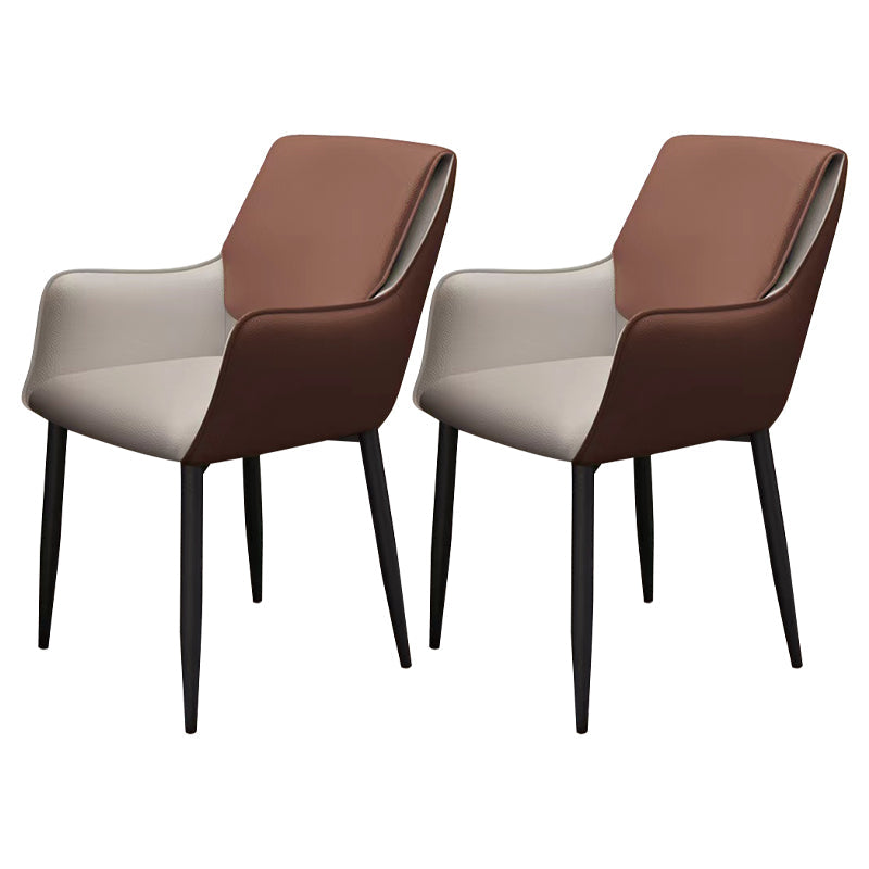 Contemporary Faux Leather Dining Chairs Upholstered Arm Chair with Metal Legs for Restaurant Dark Brown 2 Piece Set Clearhalo ' kitchen&dining_furn' 'Dining Chairs' 'Dining Tables & Seating' 'dining_chair' 'furn' 'furn_dining_chair' 'Furniture' 'furniture_dining_chair' 'Kitchen & Dining Furniture' 'kitchen' 3872166