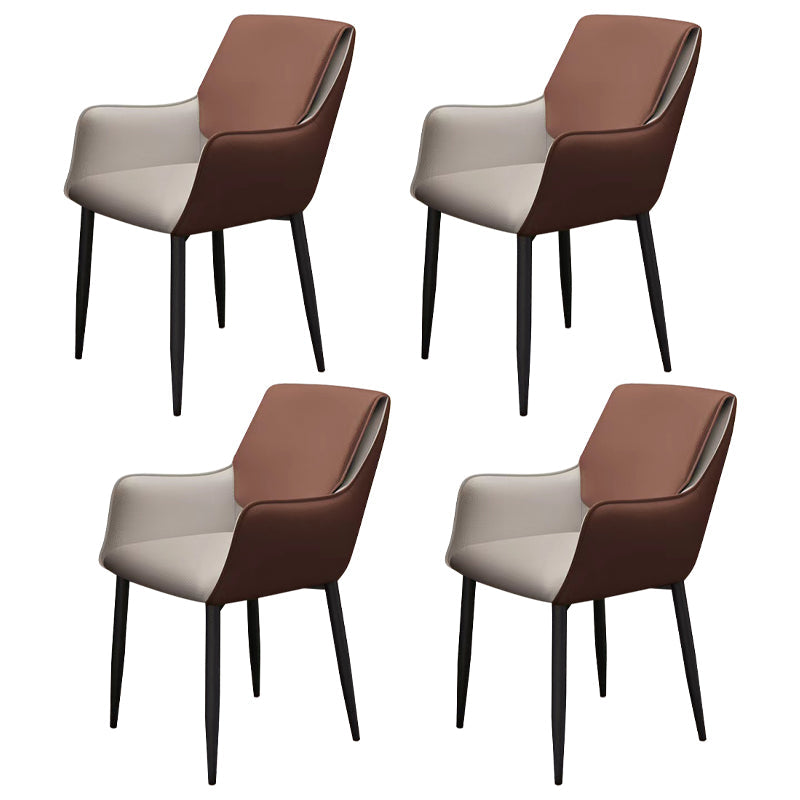 Contemporary Faux Leather Dining Chairs Upholstered Arm Chair with Metal Legs for Restaurant Dark Brown 4 Piece Set Clearhalo ' kitchen&dining_furn' 'Dining Chairs' 'Dining Tables & Seating' 'dining_chair' 'furn' 'furn_dining_chair' 'Furniture' 'furniture_dining_chair' 'Kitchen & Dining Furniture' 'kitchen' 3872167