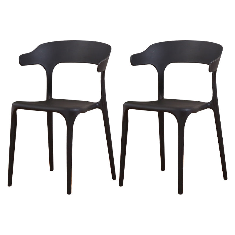 Modern Plastic Indoor-Outdoor Chair Home Stackable Open Back Dining Side Chair with Arm Black 2 Piece Set Clearhalo ' kitchen&dining_furn' 'Dining Chairs' 'Dining Tables & Seating' 'dining_chair' 'furn' 'furn_dining_chair' 'Furniture' 'furniture_dining_chair' 'Kitchen & Dining Furniture' 'kitchen' 3872329