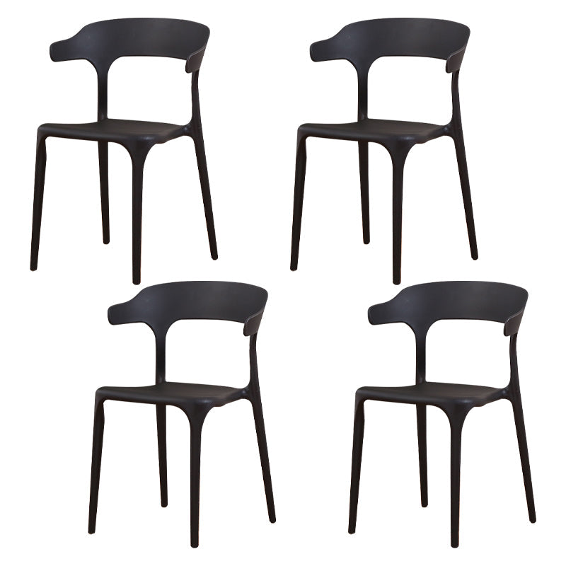 Modern Plastic Indoor-Outdoor Chair Home Stackable Open Back Dining Side Chair with Arm Black 4 Piece Set Clearhalo ' kitchen&dining_furn' 'Dining Chairs' 'Dining Tables & Seating' 'dining_chair' 'furn' 'furn_dining_chair' 'Furniture' 'furniture_dining_chair' 'Kitchen & Dining Furniture' 'kitchen' 3872330